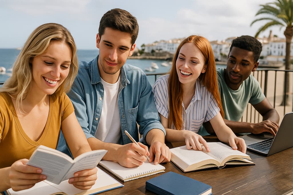 academia-ingles-sabadell-amigos-estudiando-al-aire-libre