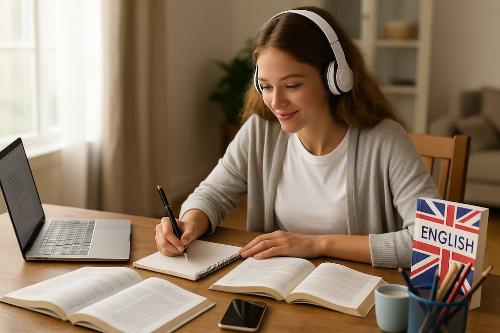 academia-ingles-sabadell-chica-estudiando-ingles-con-auriculares