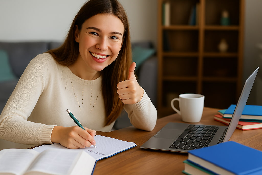 academia-ingles-sabadell-chica-estudiando-con-pulgar-arriba