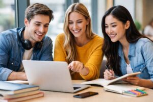 academia-ingles-sabadell-jovenes-felices-estudiando-pc