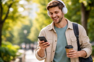 academia-ingles-sabadell-chico-movil-cascos-cafe