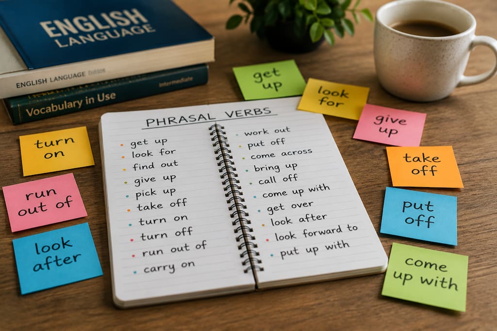 academia-inges-sabadell-mesa-notas-cafe-phrasal-verbs-planta